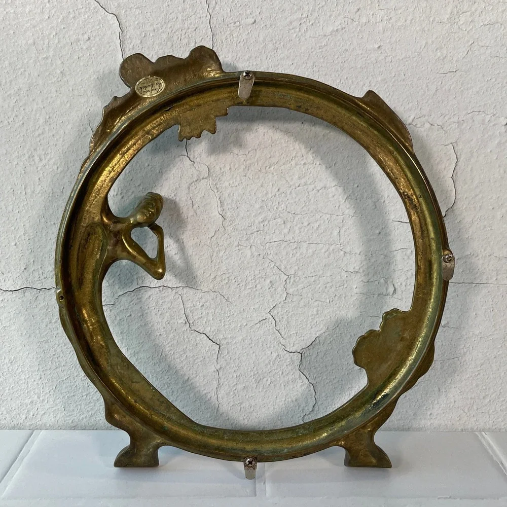 Andrea by Sadek Vintage Brass Art Nouveau Lady Floral Round Picture Frame 10in